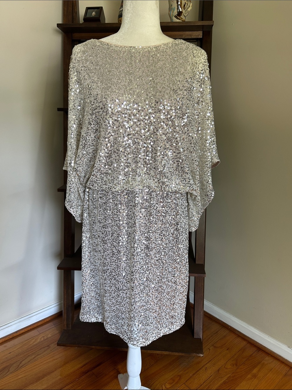 Jessica Howard Silver Sequin Cape Overlay Mini Dress